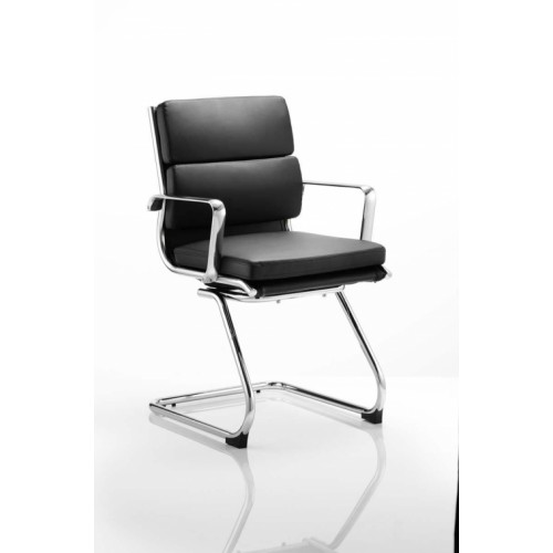 Visitor Cantilever Chair Black With Arms Bonded Leather