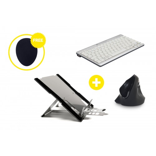 Home Office Ergonomic Professional Box - Laptop Stand, Keyboard, Mouse and Free Mouse Mat