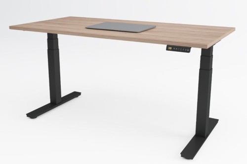 CUBO Electrical Sit Stand Desk - 1600 x 800 desk Oak Scallop top & Electrically Height Adjustable Black Frame