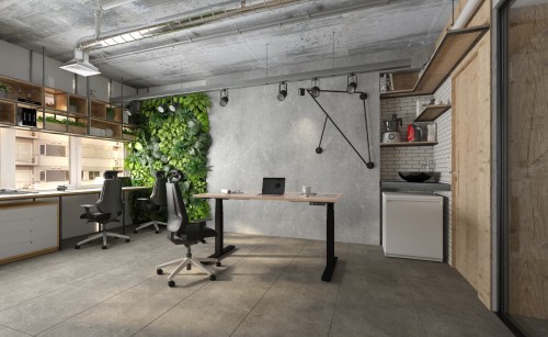 CUBO Electrical Sit Stand Desk - 1800 x 800 desks Oak Scallop top, Electrically Height Adj Black