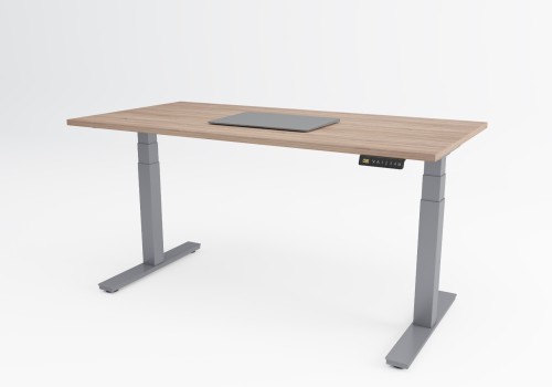 CUBO Electrical Sit Stand Desk - 1200 x 800 desk Oak Scallop top & Electrically Height Adjustable Silver Frame
