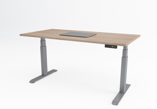 Flexible Electrical Sit Stand Desk - 1800 x 800 Desk Oak Scallop Top & Electrically Height Adjustable Silver Frame