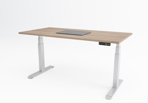 Flexible Electrical Sit Stand Desk - 1600 x 800 Desk Oak Scallop Top & Electrically Height Adjustable White Frame