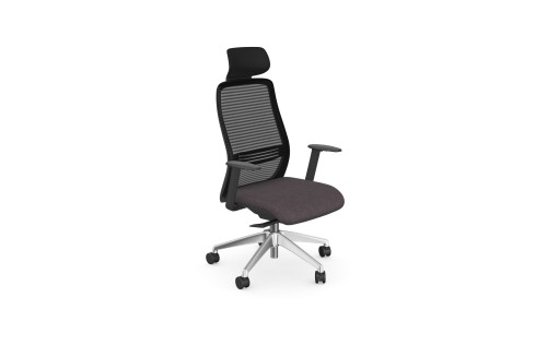 NV with Head Rest Adj, Arms, Mesh Back, Black Frame, Alu Nase, Black Fabric Seat Plus Headrest