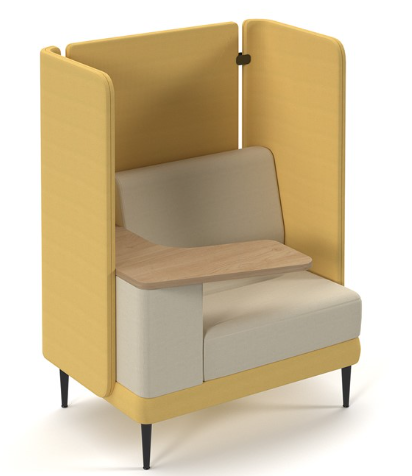 Trinity high back solo work pod sofa with power and writing tablet - white top - made to order