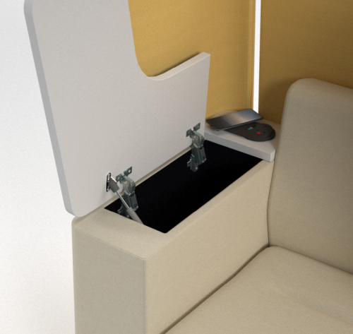 Trinity high back solo work pod sofa with power and writing tablet - white top - made to order