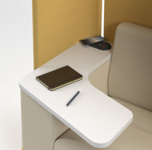 Trinity high back solo work pod sofa with power and writing tablet - white top - made to order