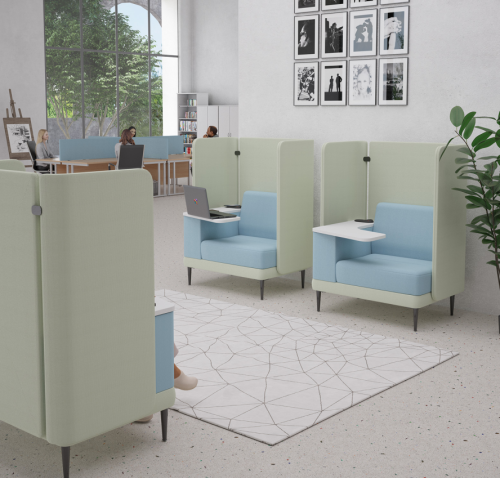 Trinity high back solo work pod sofa with power and writing tablet - white top - made to order