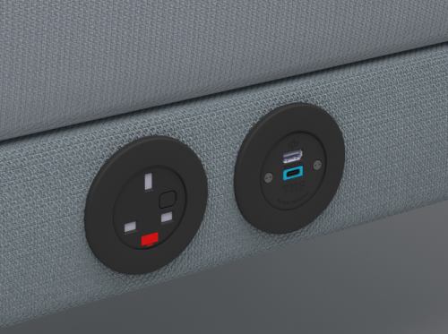 Trinity high back solo work pod sofa with power and writing tablet - white top - made to order