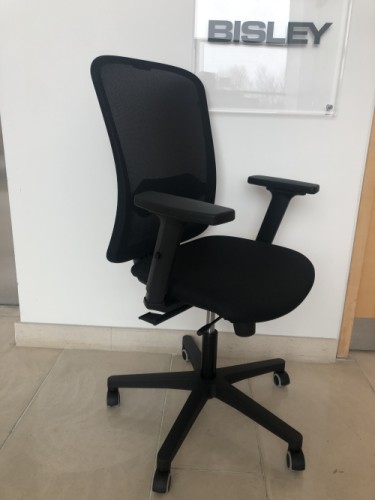 Swansea Mesh Back Ergonomic Syncro Mechanism chair c/w seat slide , tension control , adj arms, adj lumbar and Black base with soft castors Black Only ( Pre-assembled )