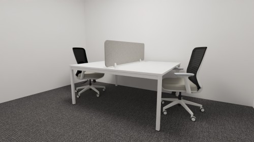 **Special Offer Bench Bundle - 2 x 1400x800 Bench Tables white leg and top with Portals + 1 x 1380x400 PET Screen Divider in Grey + 2 x X.99 White Chairs **
