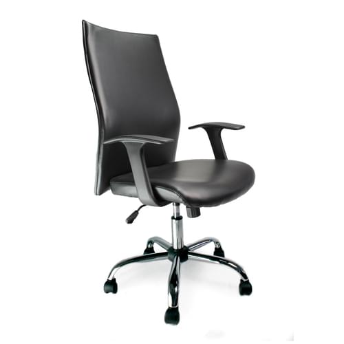 Shirt-Tail Leather Faced Executive Armchair with Chrome Base - Black