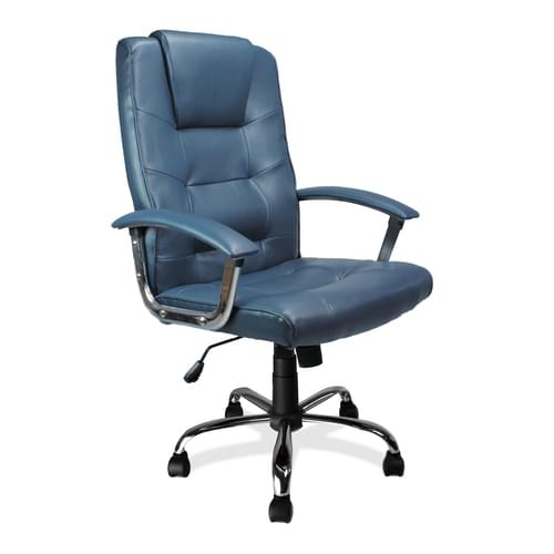 High Back Leather Faced Executive Armchair with Integral Headrest and Chrome Base