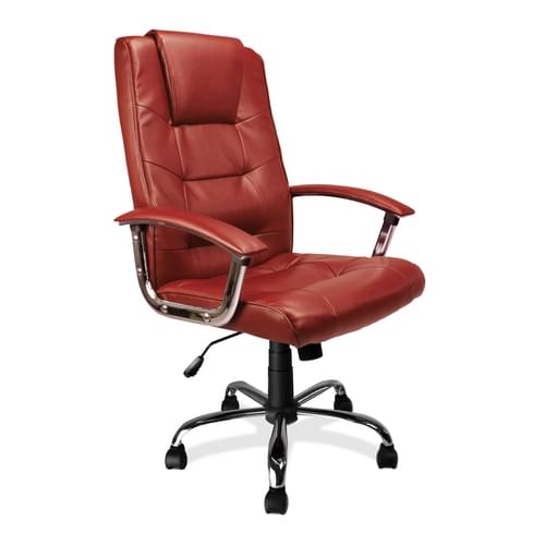 High Back Leather Faced Executive Armchair with Integral Headrest and Chrome Base