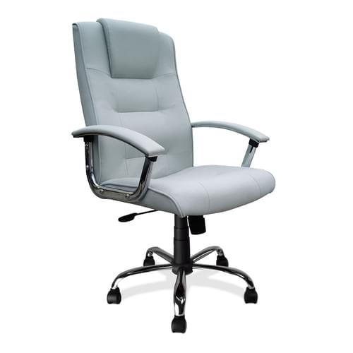 High Back Leather Faced Executive Armchair with Integral Headrest and Chrome Base