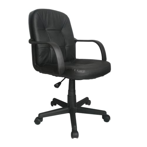 Medium Back Leather Faced Executive Armchair with Decorative Stitching Detail - Black