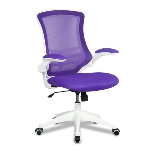 Designer Medium Back Mesh Chair with White Shell and Folding Arms