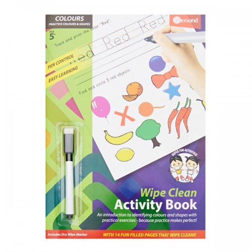 A4 14pg Wipe Clean Activity Book W/pen - Colours & Shapes