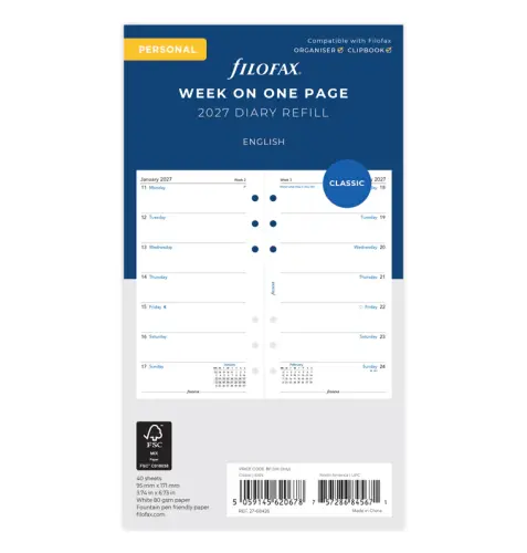 Filofax Personal Week on One Page Diary 2027