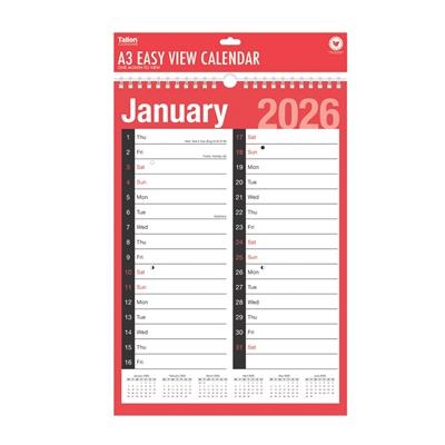 Tallon A3 Easy View Monthly Calendar 2026