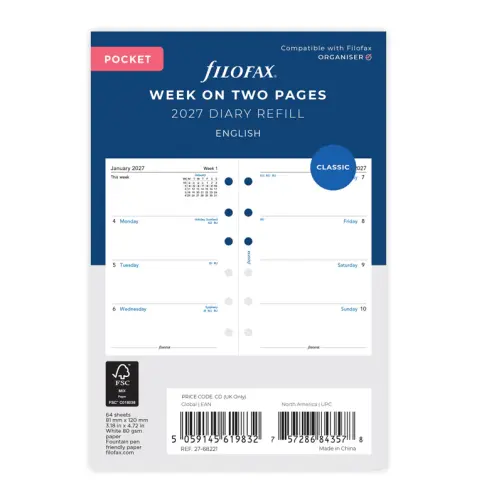 Filofax Pocket Week To View 2027 Diary