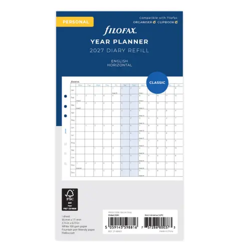 Filofax 2027 Year Planner Horizontal Personal
