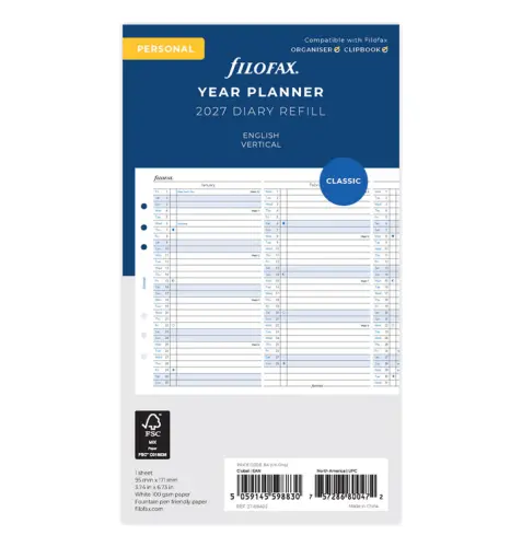 Filofax Vertical Year Planner Personal 2027