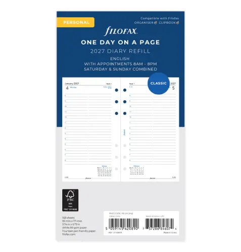 Filofax Personal Day per Page Appts Diary 2027