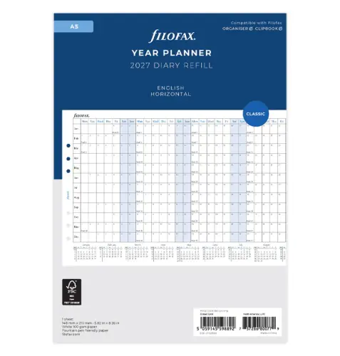 Filofax A5 Year Planner 2027 Horizontal