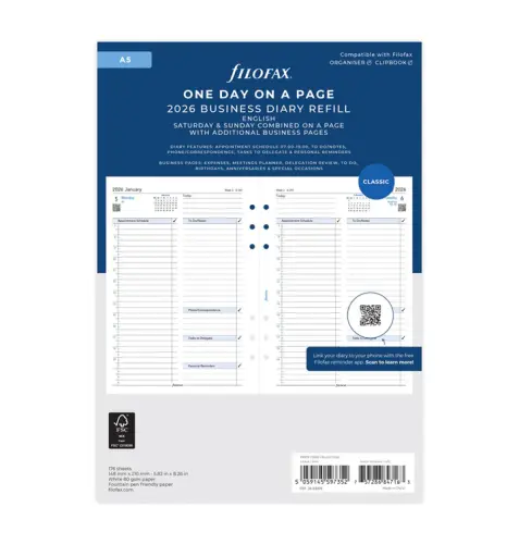 Filofax A5 Day per Page Refill 2026 68519