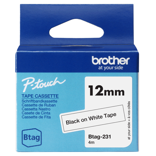 Genuine Brother Btag-231 Labelling Tape Cassette – Black on White, 12mm wide, Non-Laminated