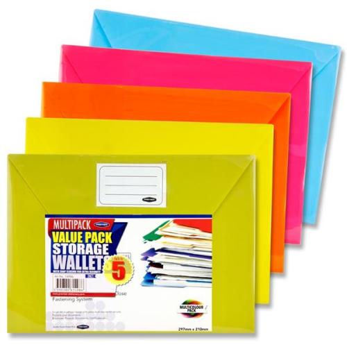 Premier Office A4 Button Document Wallets - Bright