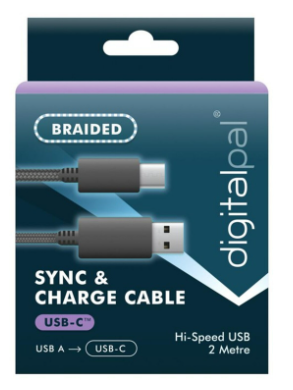 Digitalpal USB to C Sync and Charge Cable 2 Metre - Black