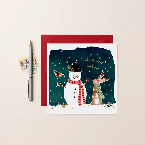 Louise Mulgrew Christmas Wishes Snowman & Bunny Christmas Card