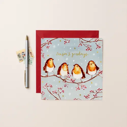 Louise Mulgrew Seasons Greetings Robins Christmas Card