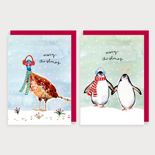 Louise Mulgrew Pheasant and Penguin Christmas Card Pack