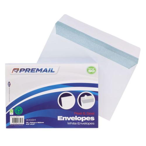 Premier Post Pkt.50 C6 P+s Envelopes - White