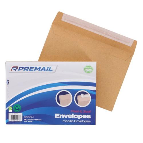Premail C6 Peel & Seal Envelopes - Manilla