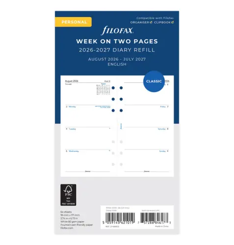 Filofax Personal Week to View Academic Diary 2026-27