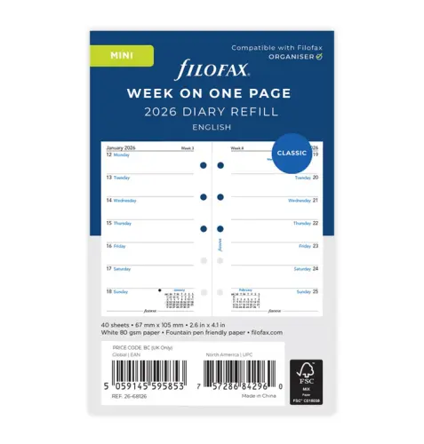 Filofax Week On One Page Diary - Mini 2026 English