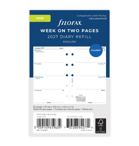 Filofax Mini 2027 Week to View Diary