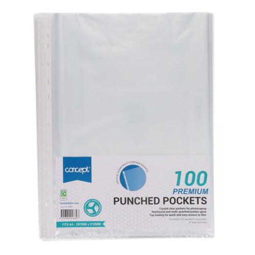 Concept Pkt.100 A4 Punched Pockets