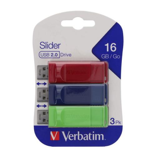 Verbatim Pkt.3 Store 'N Go USB Slider 2.0 Drive - 16GB