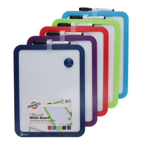 Premto Magnetic Dry Wipe Whiteboard With Dry Wipe Marker - Assorted Coloured Frames