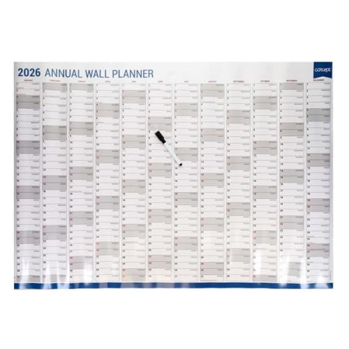 Concept A1 2026 Wall Planner With Dry Wipe Marker (similar layout to the Staedtler planner which is no longer made)
