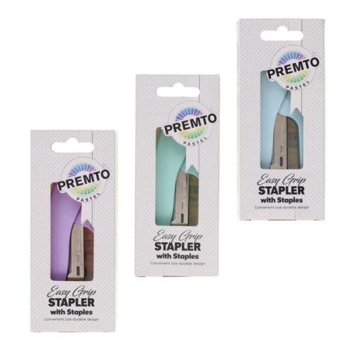 Premto Easy Grip Stapler & 1000 26/6 Staples Asst Colours