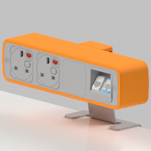 Pulse 2 x UK FUSED socket, 2 x RJ45 Cat5e LAN Socket On-Surface Power and Data Module - White/Orange