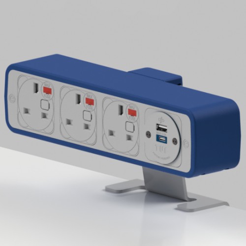 Pulse 3 x UK FUSED socket, 1 x TUF-R (USB A+ USB C) On-Surface Power Module - White/Dark Blue