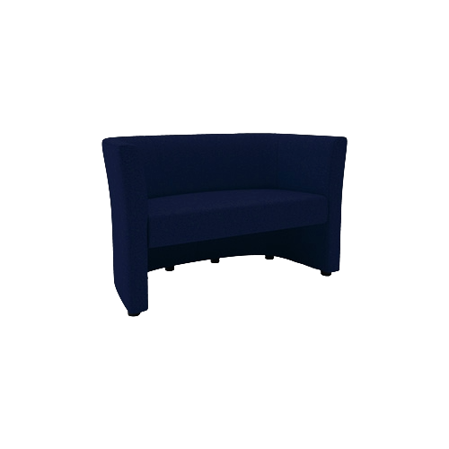 Two Seat Sofa – Dark Blue Fabric Upholstery, Open Front Design, Black Glide Feet