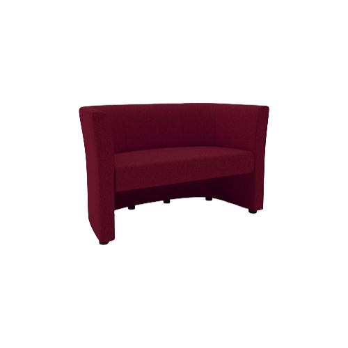 Two Seat Sofa – Dark Red Fabric Upholstery, Open Front Design, Black Glide Feet
